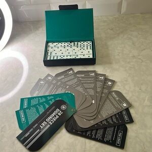 Vintage Dominoes 28 piece set in faux leather case. sealed. Directions included